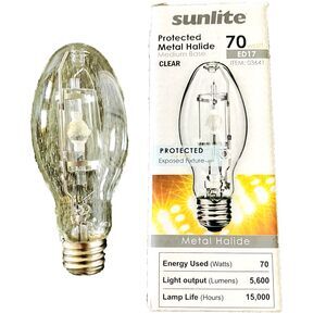 Sunlite Light Bulb ED17 Protected Metal Halide Clear 70 Watt Medium Base Exposed